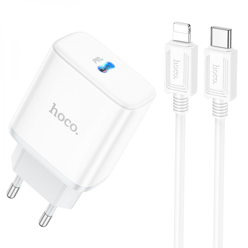 Мережевий зарядний пристрій Hoco C104A PD20W (1USB-C) + кабель Type-C to Lightning