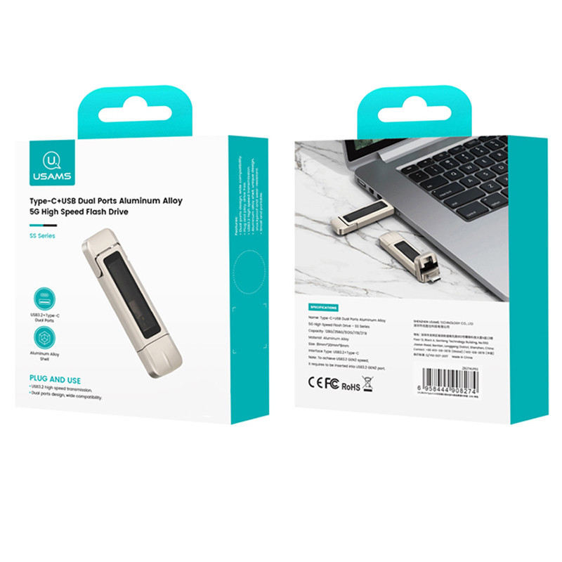 Флеш-накопичувач Usams US-ZB276 2in1 USB 3.2 + Type-C GEN1 Dual Ports Aluminum Alloy 5G – 512GB - Зображення 6