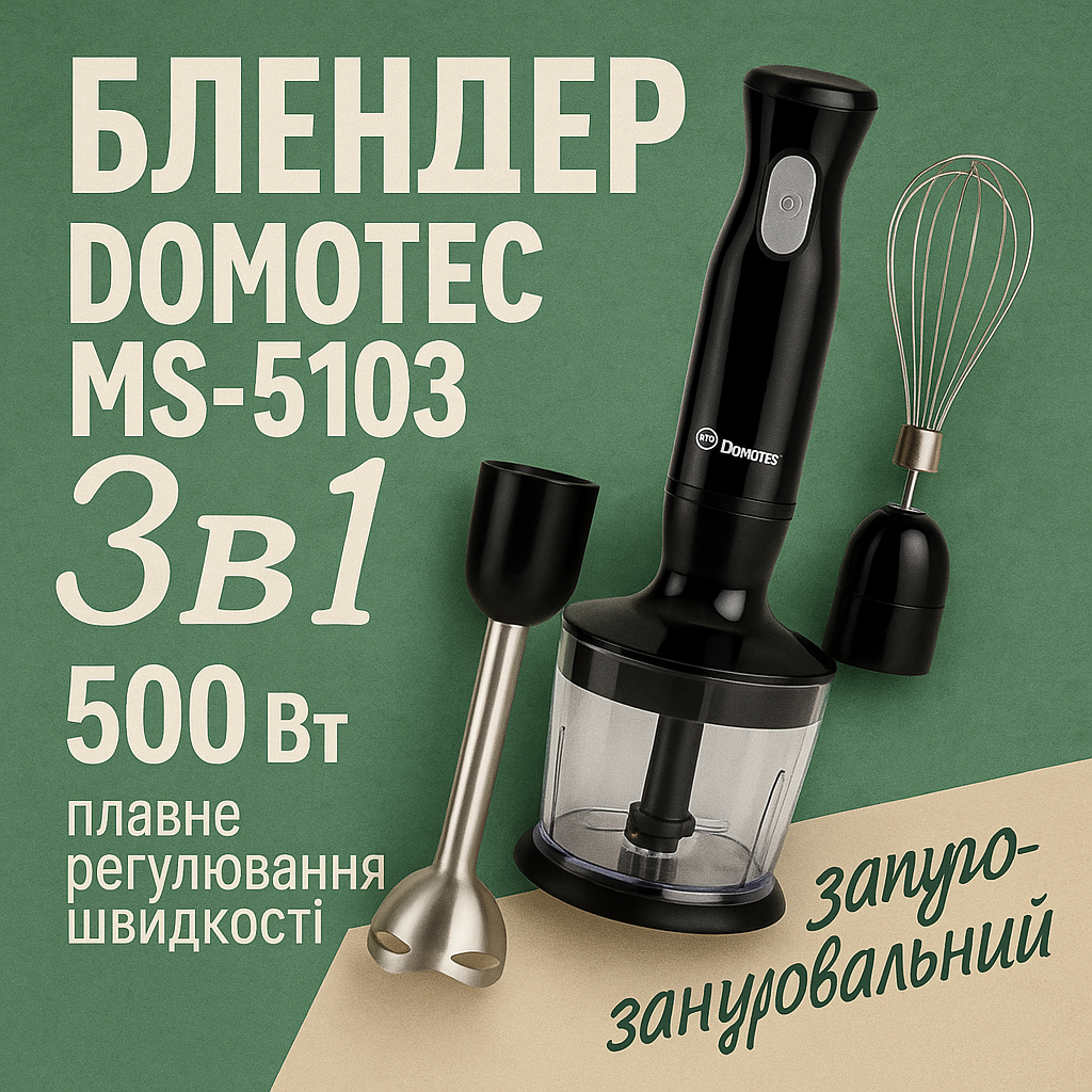 Блендер DOMOTEC MS-5103 3в1 погружной 500Вт ручной погружной блендер, электрический блендер - Зображення 48