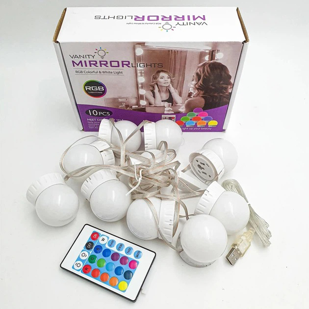 Підсвічування для дзеркала Vanity Mirror Lights з пультом 10 LED ламп RGB зміна яскравості та кольору USB - Зображення 4