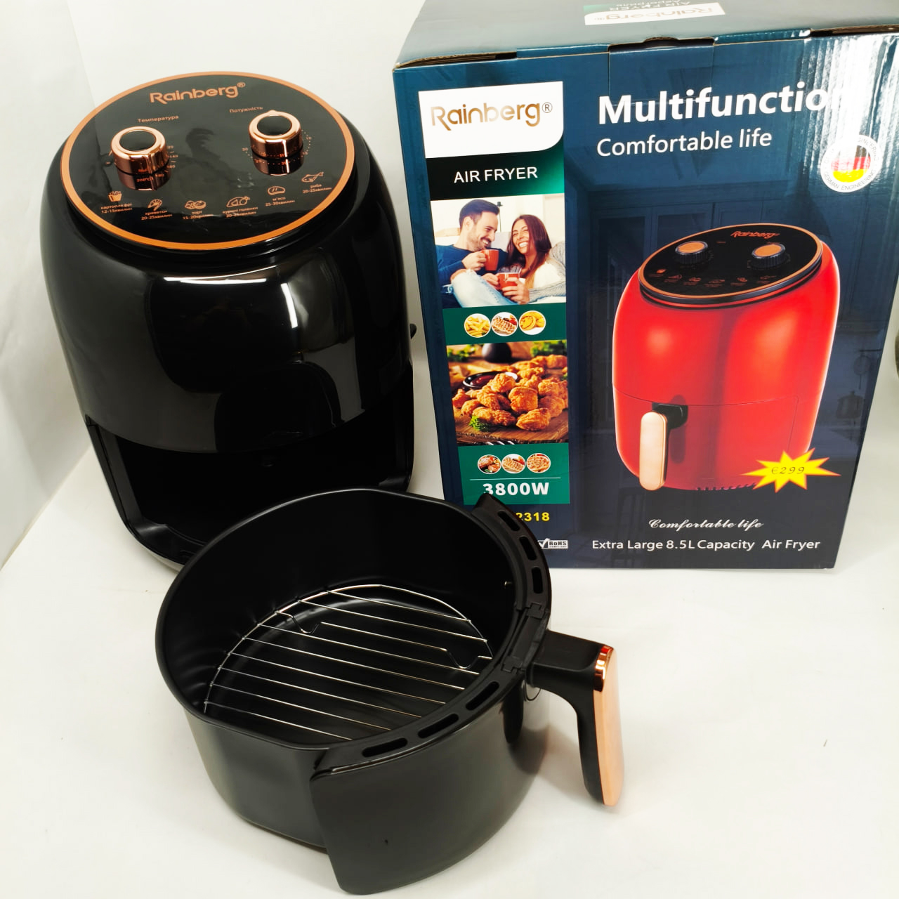 Електро фритюрниця безмасляна Rainberg RB-2318 3800 Вт зі знімним кошиком 8,5 л Black - Зображення 4