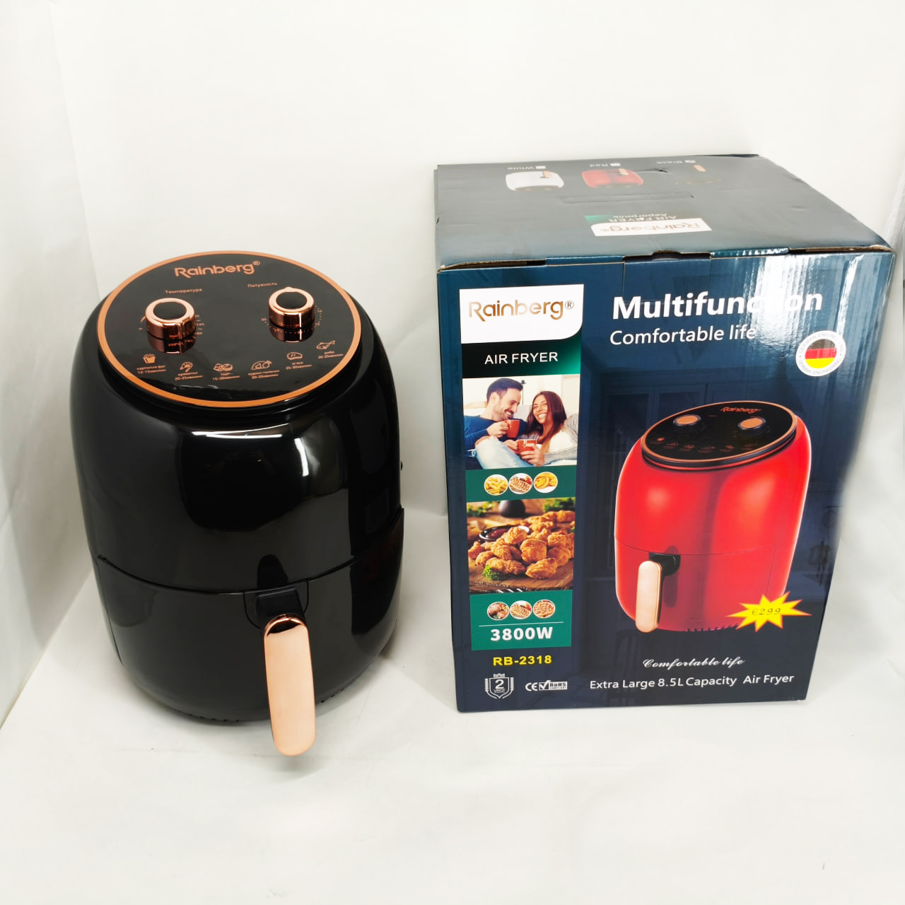 Електро фритюрниця безмасляна Rainberg RB-2318 3800 Вт зі знімним кошиком 8,5 л Black - Зображення 3
