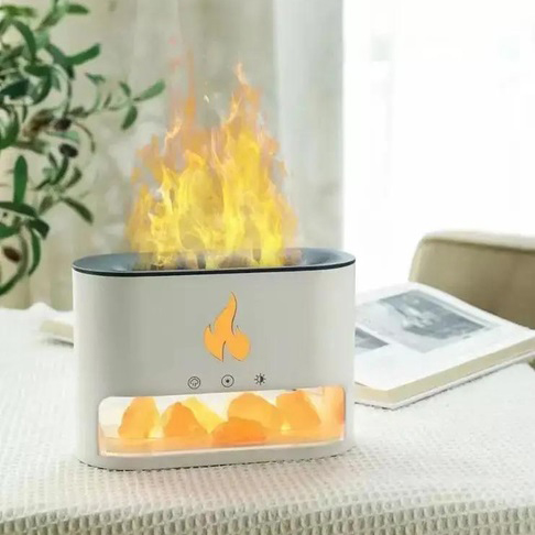 Лампа зволожувач повітря Docsal Flame 3в1 з соляним камінням біла - Зображення 5