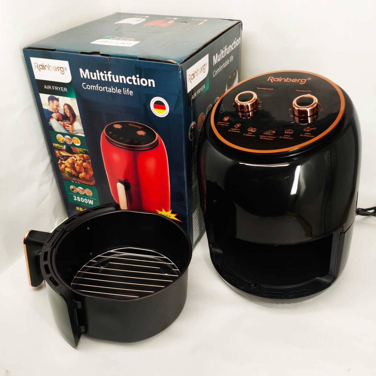 Електро фритюрниця безмасляна Rainberg RB-2318 3800 Вт зі знімним кошиком 8,5 л Black - Зображення 5