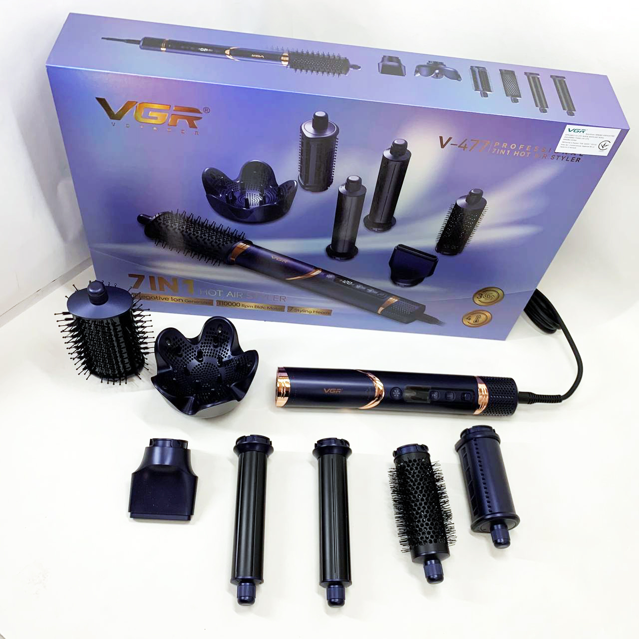 Фен-стайлер для волос 7в1 VGR V-477 DARK Blue Professional 1400 Вт 7 насадок - Зображення 5