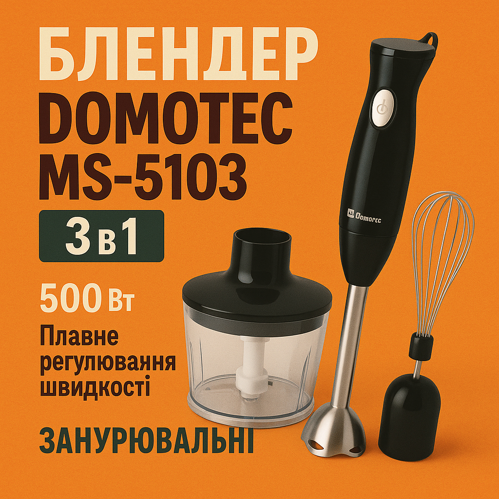 Блендер DOMOTEC MS-5103 3в1 погружной 500Вт ручной погружной блендер, электрический блендер - Зображення 65