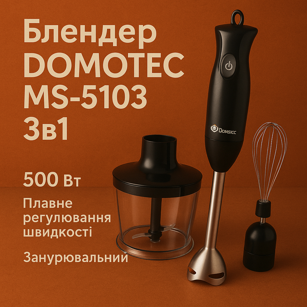 Блендер DOMOTEC MS-5103 3в1 погружной 500Вт ручной погружной блендер, электрический блендер - Зображення 66