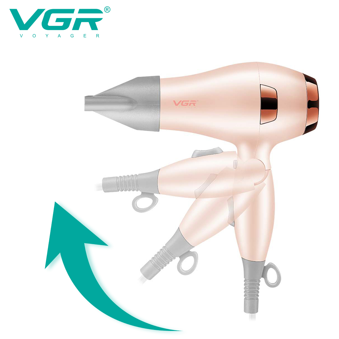 Фен для волосся дорожній VGR V-432 PINK 2 режиму рожевий - Зображення 2