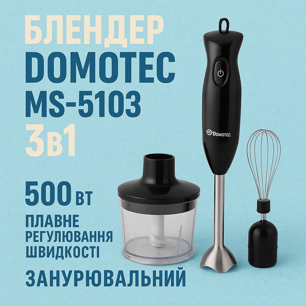 Блендер DOMOTEC MS-5103 3в1 погружной 500Вт ручной погружной блендер, электрический блендер - Зображення 54
