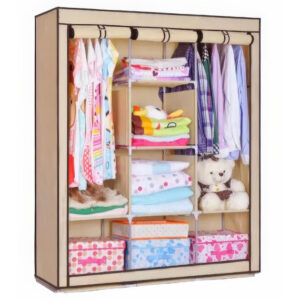 Шафа тканинна 3 секції STORAGE WARDROBE 175×130×45 см білясого кольору