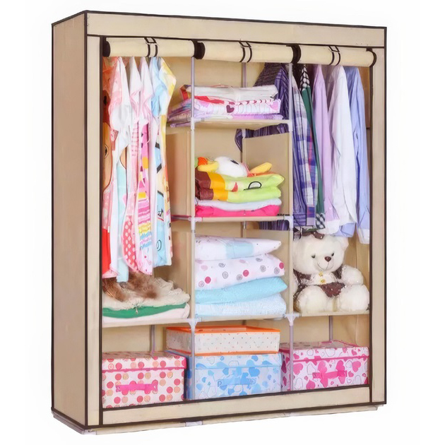 Шафа тканинна 3 секції STORAGE WARDROBE 175×130×45 см білясого кольору