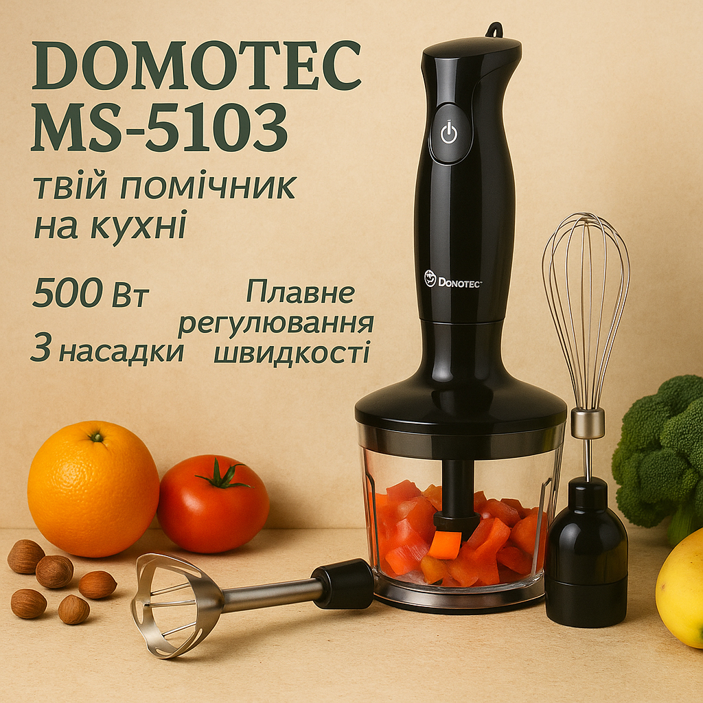 Блендер DOMOTEC MS-5103 3в1 погружной 500Вт ручной погружной блендер, электрический блендер - Зображення 58