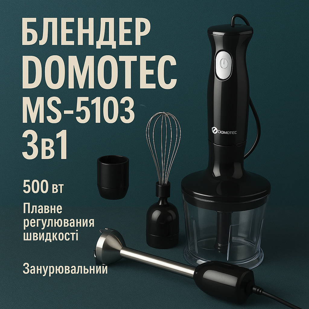 Блендер DOMOTEC MS-5103 3в1 погружной 500Вт ручной погружной блендер, электрический блендер - Зображення 61