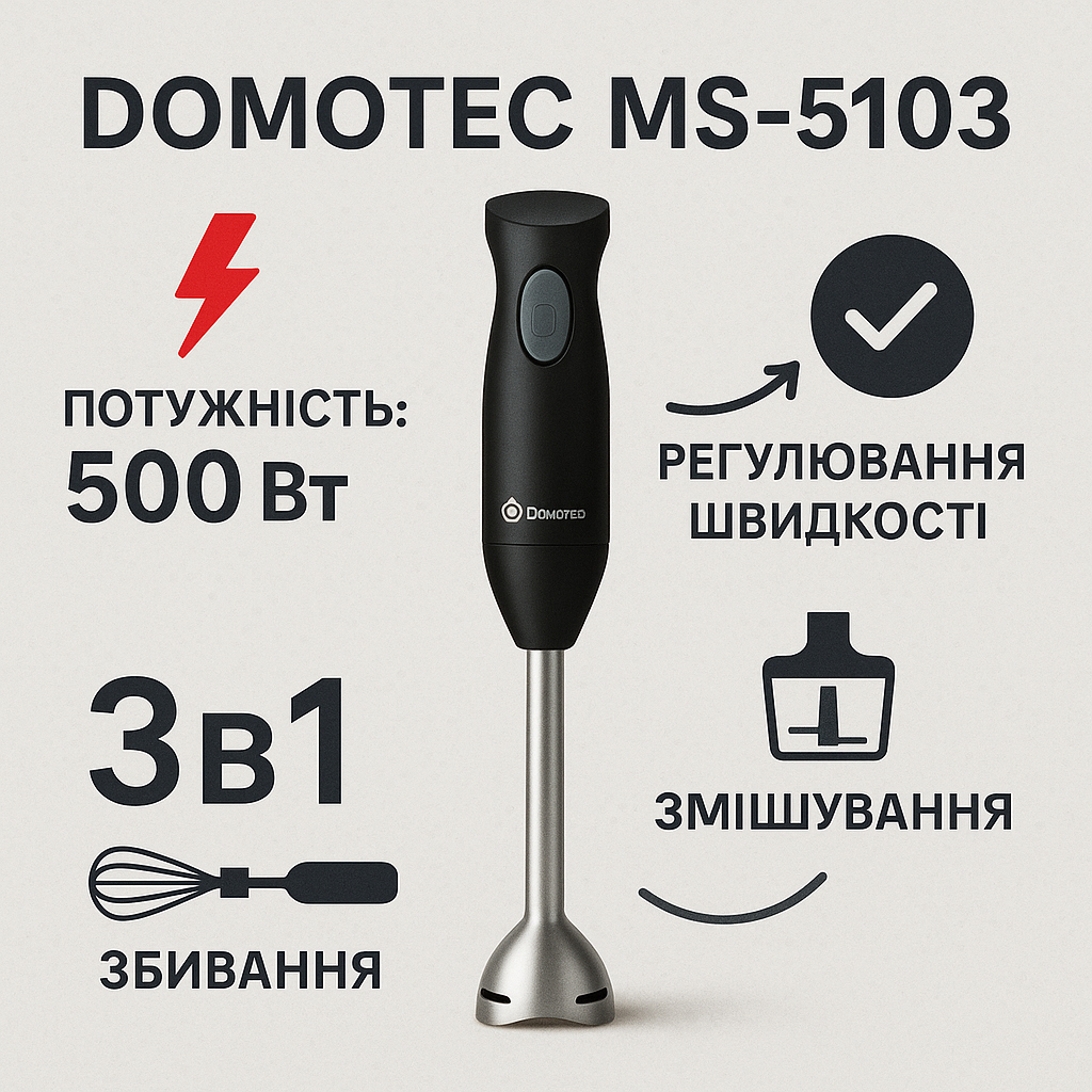 Блендер DOMOTEC MS-5103 3в1 погружной 500Вт ручной погружной блендер, электрический блендер - Зображення 71