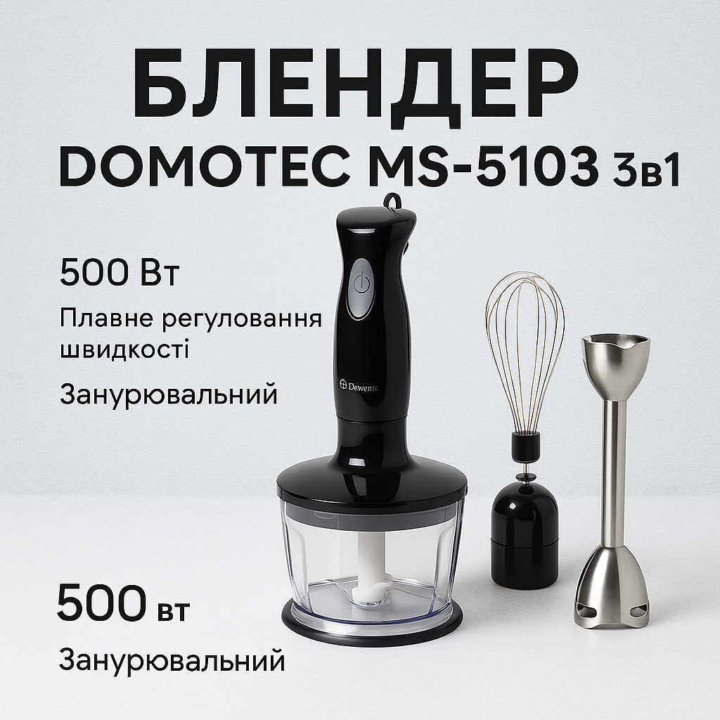 Блендер DOMOTEC MS-5103 3в1 погружной 500Вт ручной погружной блендер, электрический блендер - Зображення 67