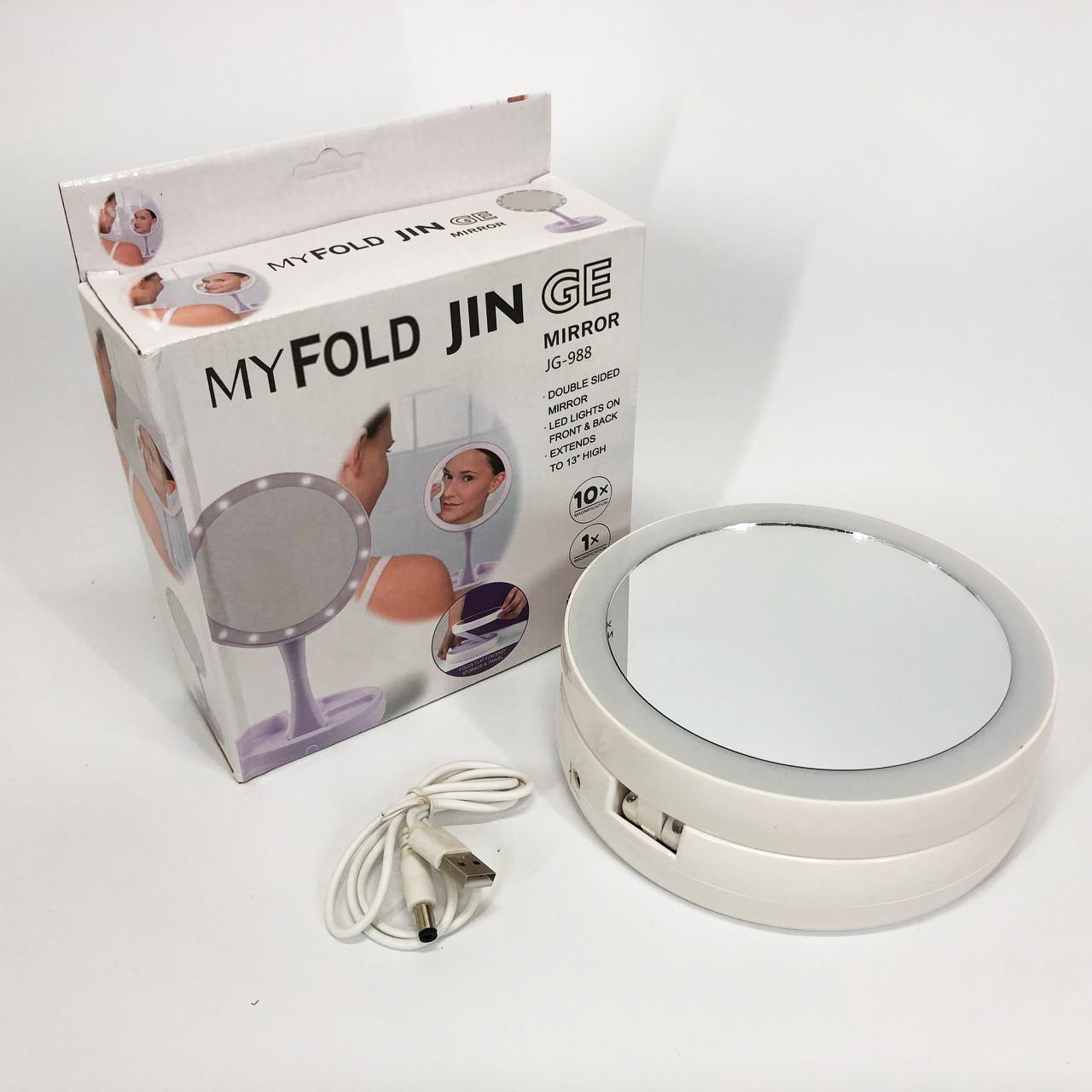 Складное зеркало для макияжа с Led подсветкой круглое увеличительное 10x My Fold Away Mirror. Цвет: белый - Зображення 6
