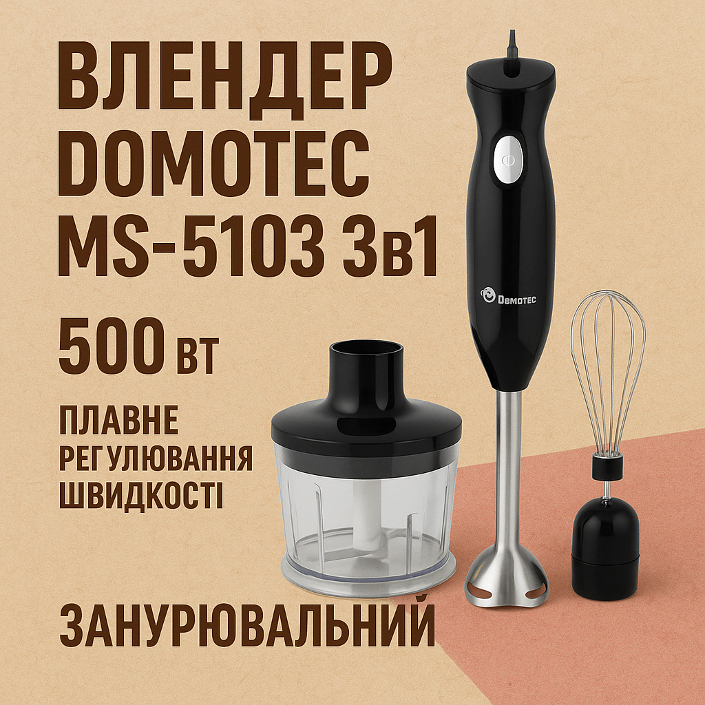 Блендер DOMOTEC MS-5103 3в1 погружной 500Вт ручной погружной блендер, электрический блендер - Зображення 59