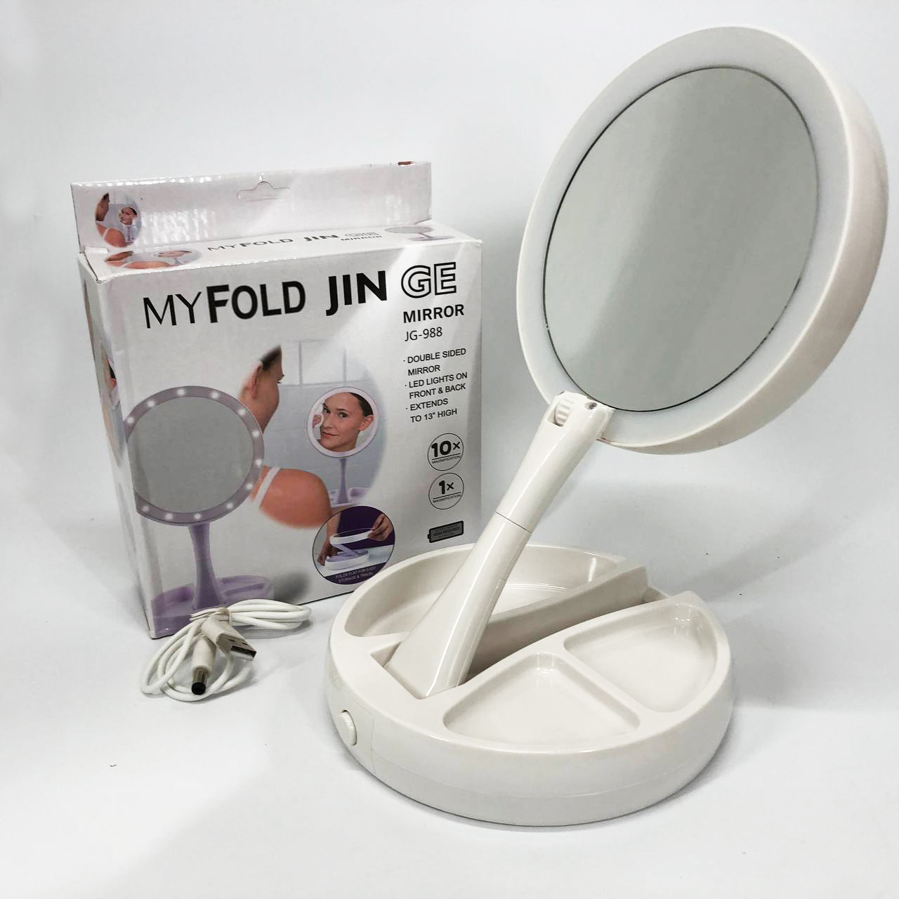 Складное зеркало для макияжа с Led подсветкой круглое увеличительное 10x My Fold Away Mirror. Цвет: белый - Зображення 10