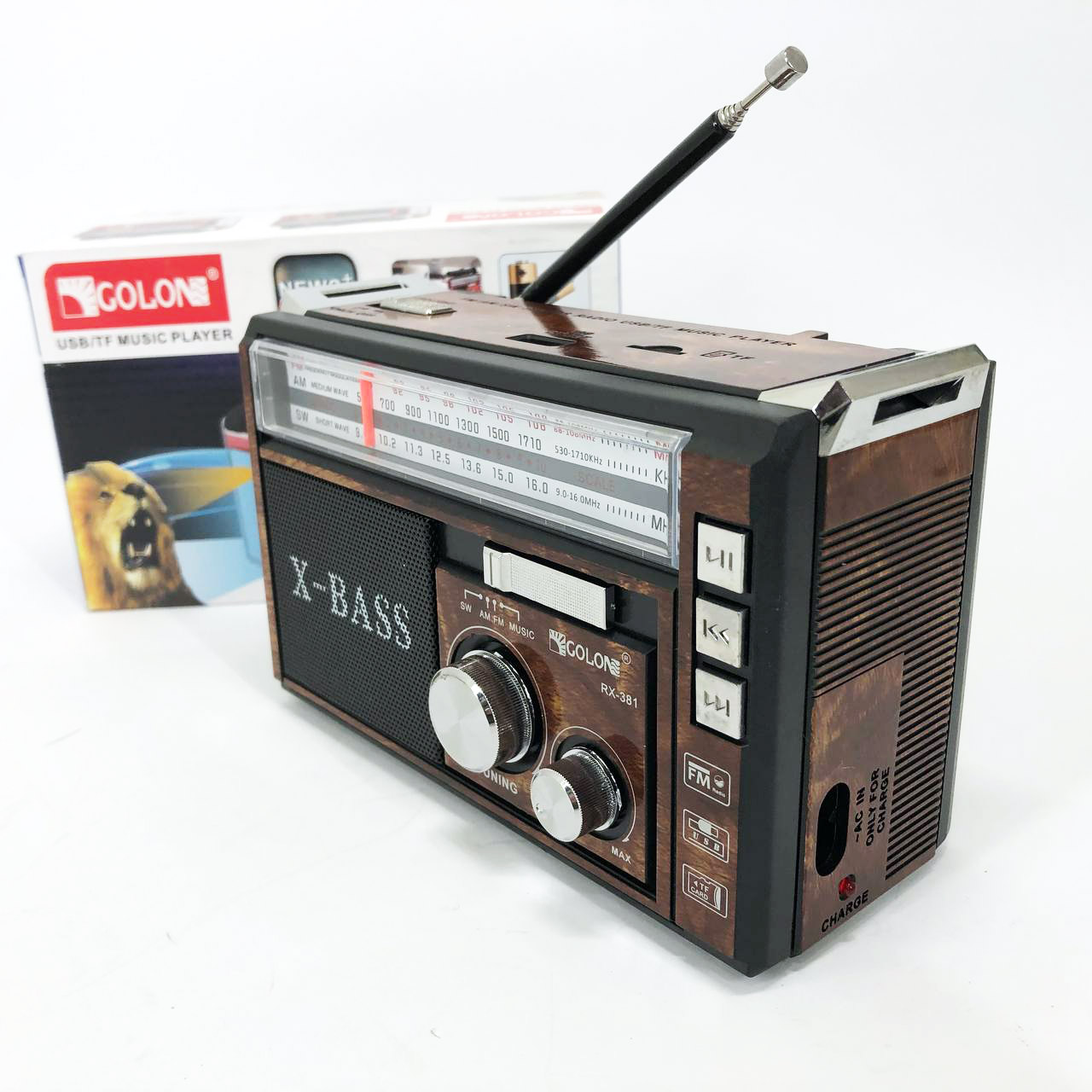 Портативний радіоприймач Golon RX-381 USB SD MP3 FM коричневий - Зображення 5