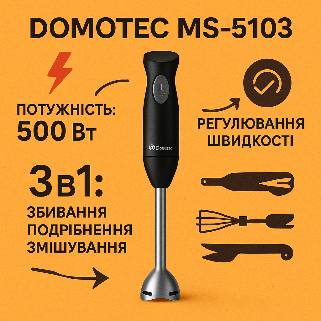 Блендер DOMOTEC MS-5103 3в1 погружной 500Вт ручной погружной блендер, электрический блендер - Зображення 53