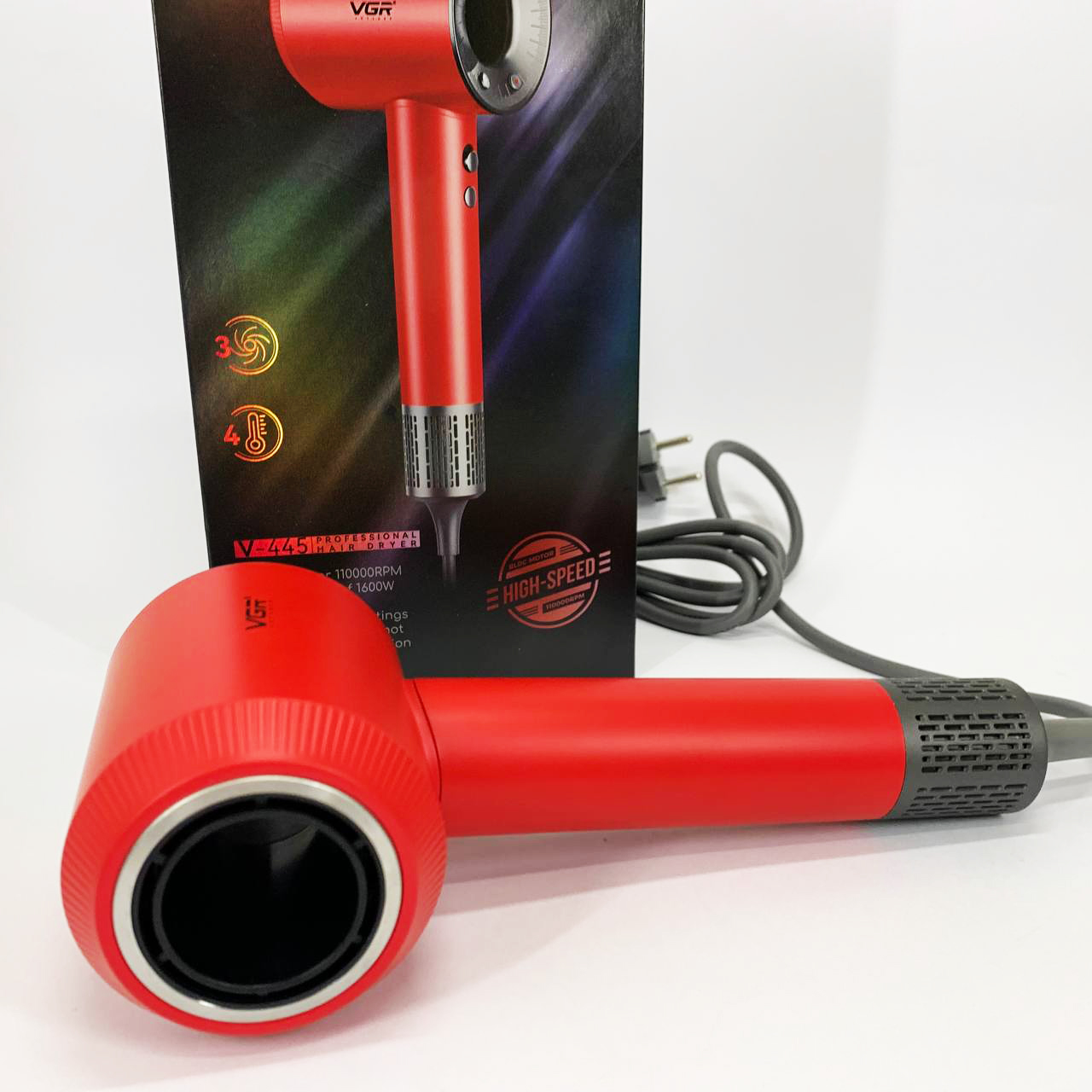 Фен професійний VGR V-445 RED з 3 рівнями обдування 4 рівнями температури 1600 Вт - Зображення 6
