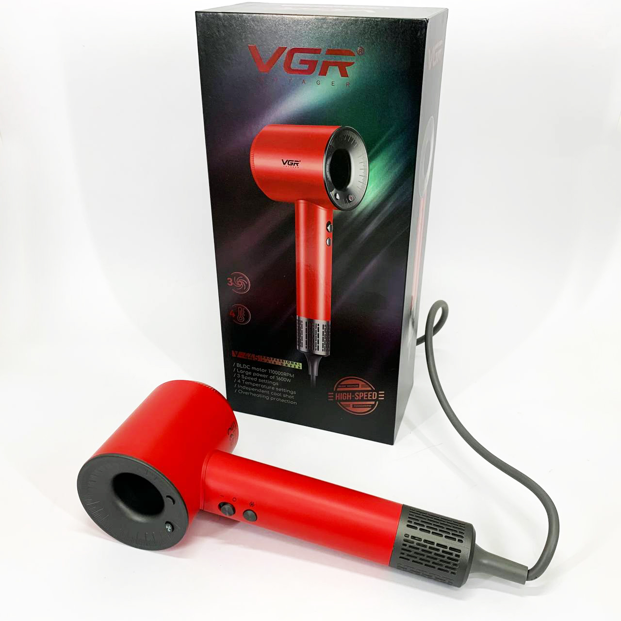 Фен професійний VGR V-445 RED з 3 рівнями обдування 4 рівнями температури 1600 Вт - Зображення 5