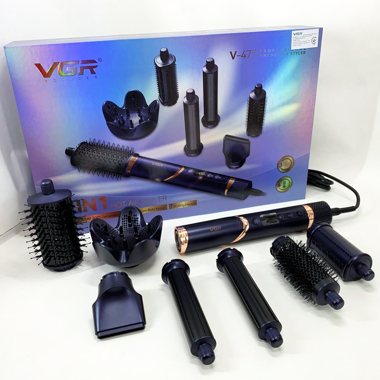 Фен-стайлер для волос 7в1 VGR V-477 DARK Blue Professional 1400 Вт 7 насадок - Зображення 4