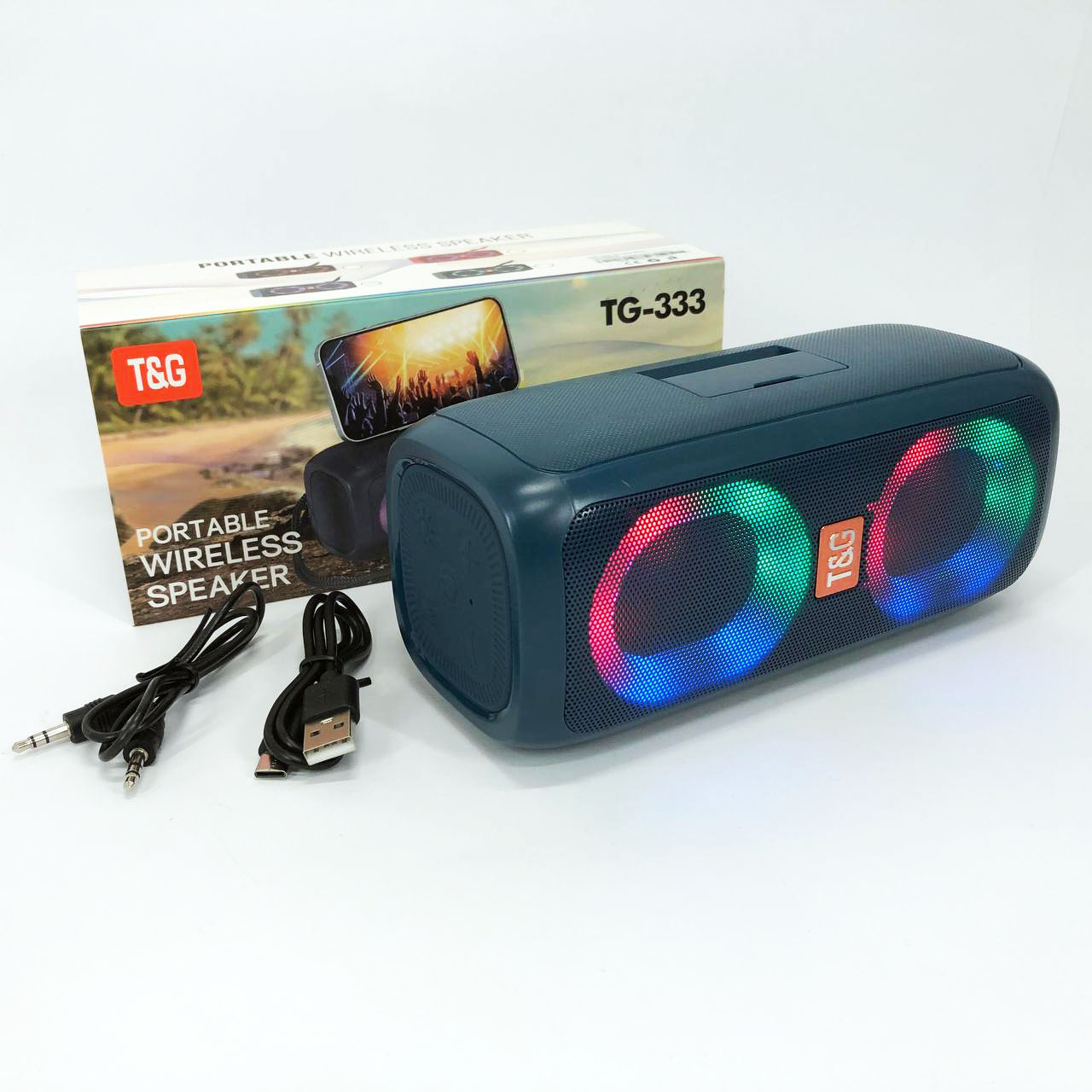 Портативна колонка TG333 2×5 Вт синє RGB-підсвічування - Зображення 2