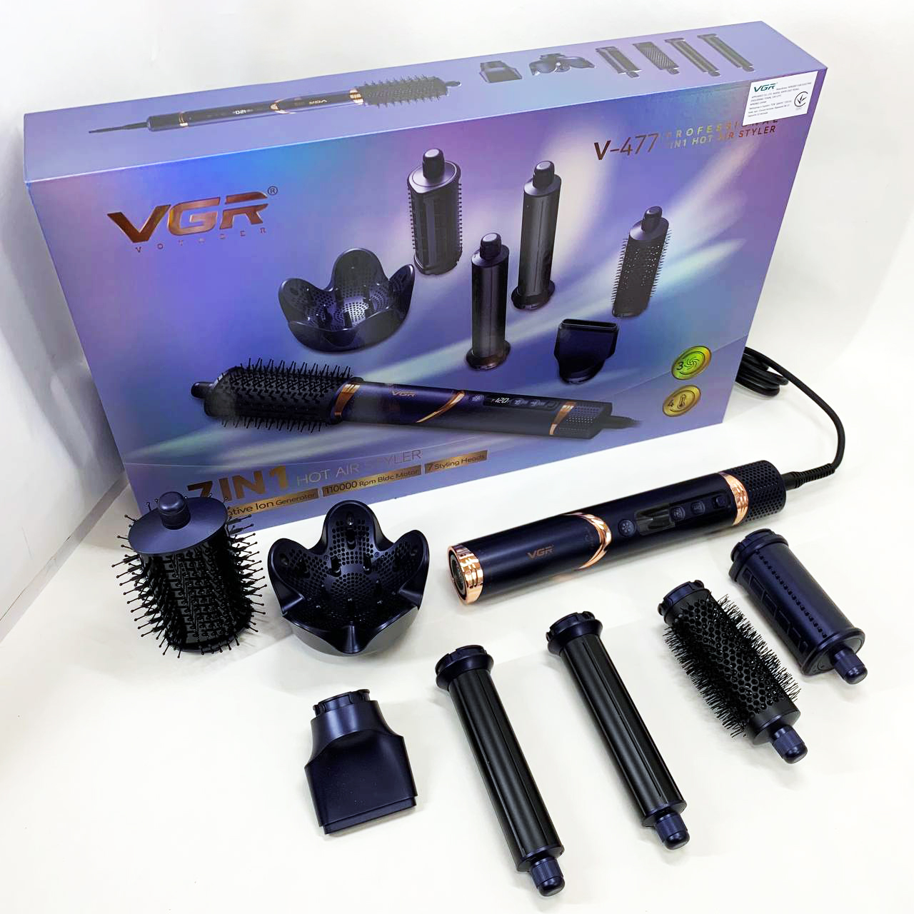 Фен-стайлер для волос 7в1 VGR V-477 DARK Blue Professional 1400 Вт 7 насадок - Зображення 3
