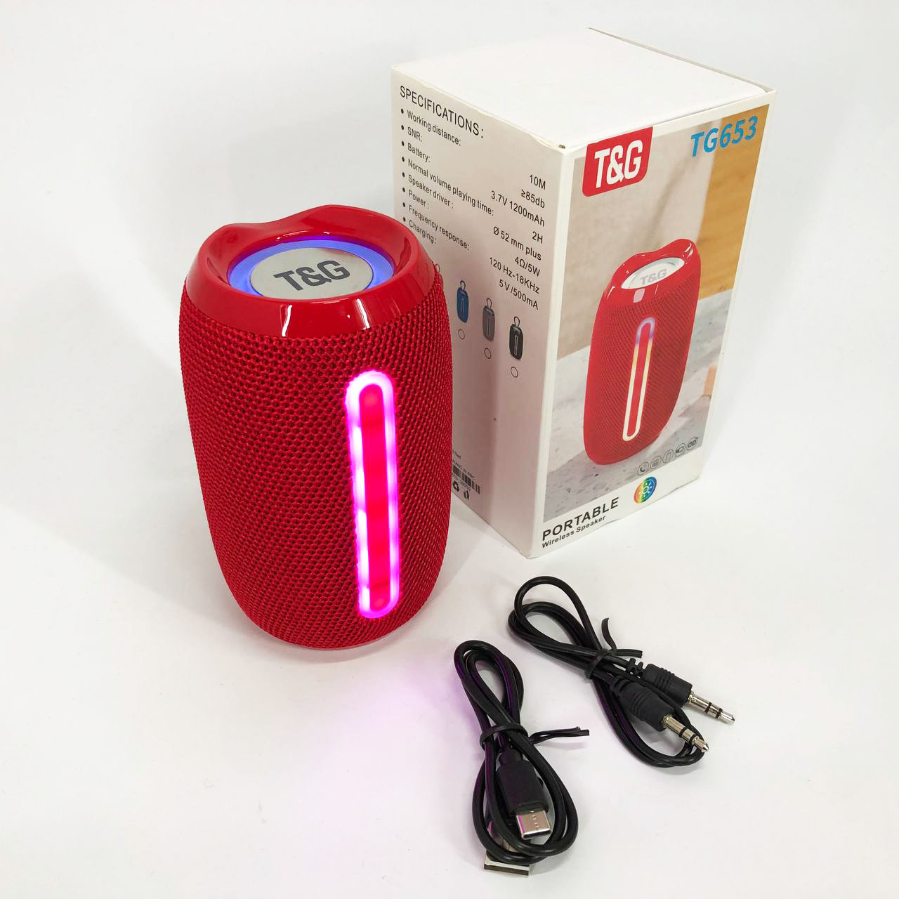 Портативна Bluetooth-колонка TG653 USB з ремінцем червоного кольору - Зображення 5