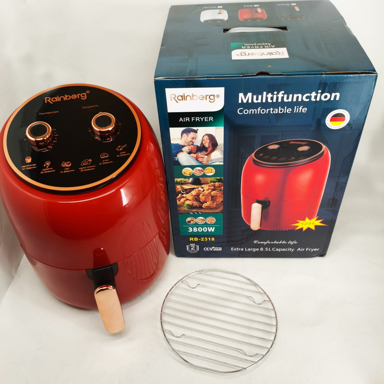 Електро фритюрниця безмасляна Rainberg RB-2318 3800 Вт зі знімним кошиком 8,5 л Red - Зображення 3
