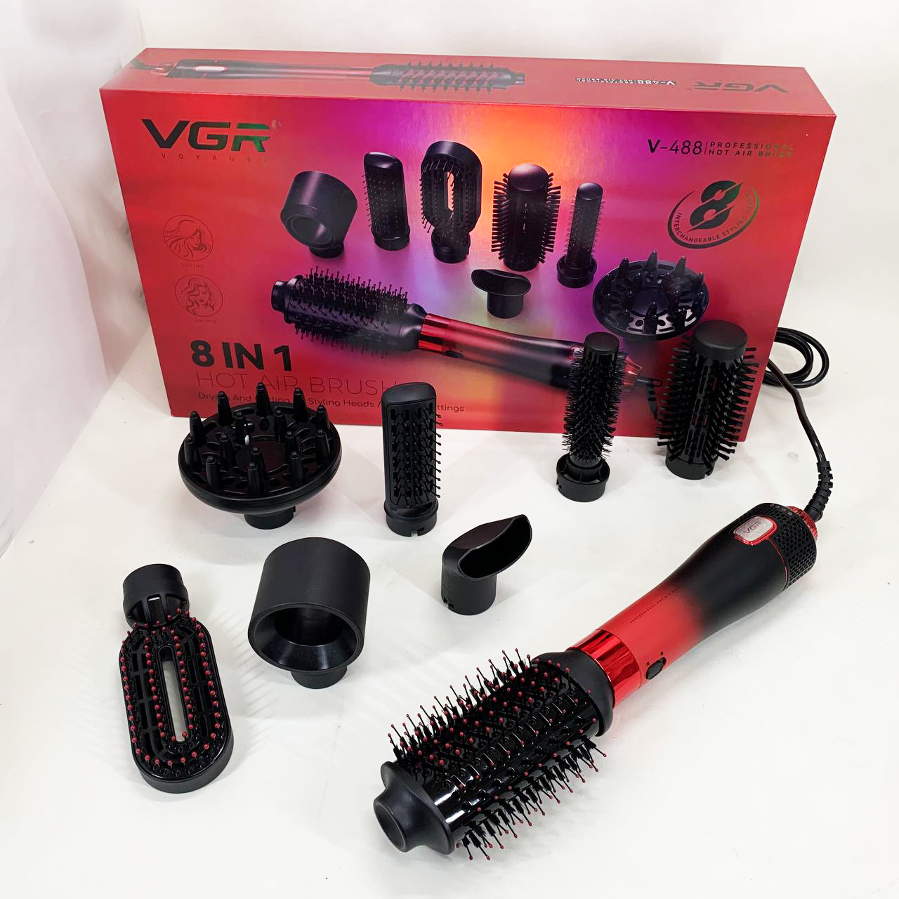 Фен-щітка стайлер VGR 8в1 V-488 червоний