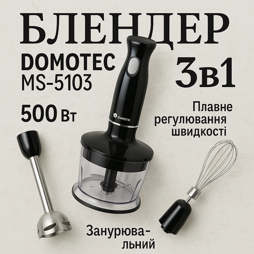 Блендер DOMOTEC MS-5103 3в1 погружной 500Вт ручной погружной блендер, электрический блендер - Зображення 37