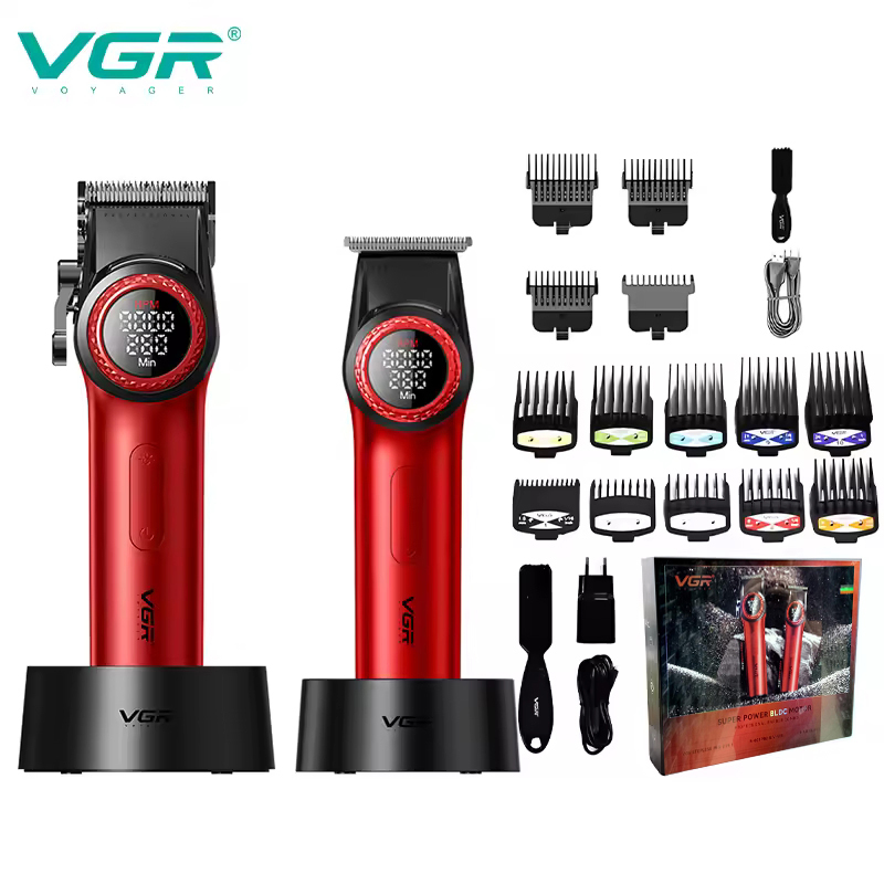 Набір VGR 2в1 V-001 V-977 RED акумуляторна машинка для стрижки та триммер червоний