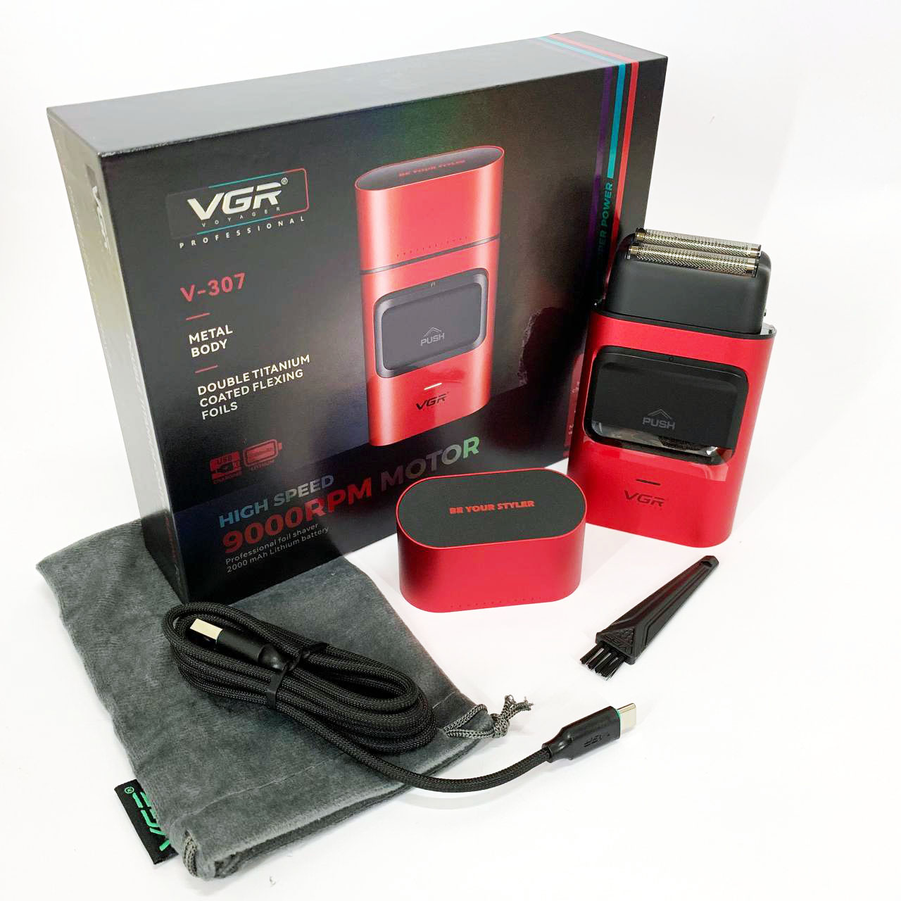 Електробритва-шейвер VGR V-307 RED металевий корпус для бороди та обличчя - Зображення 6