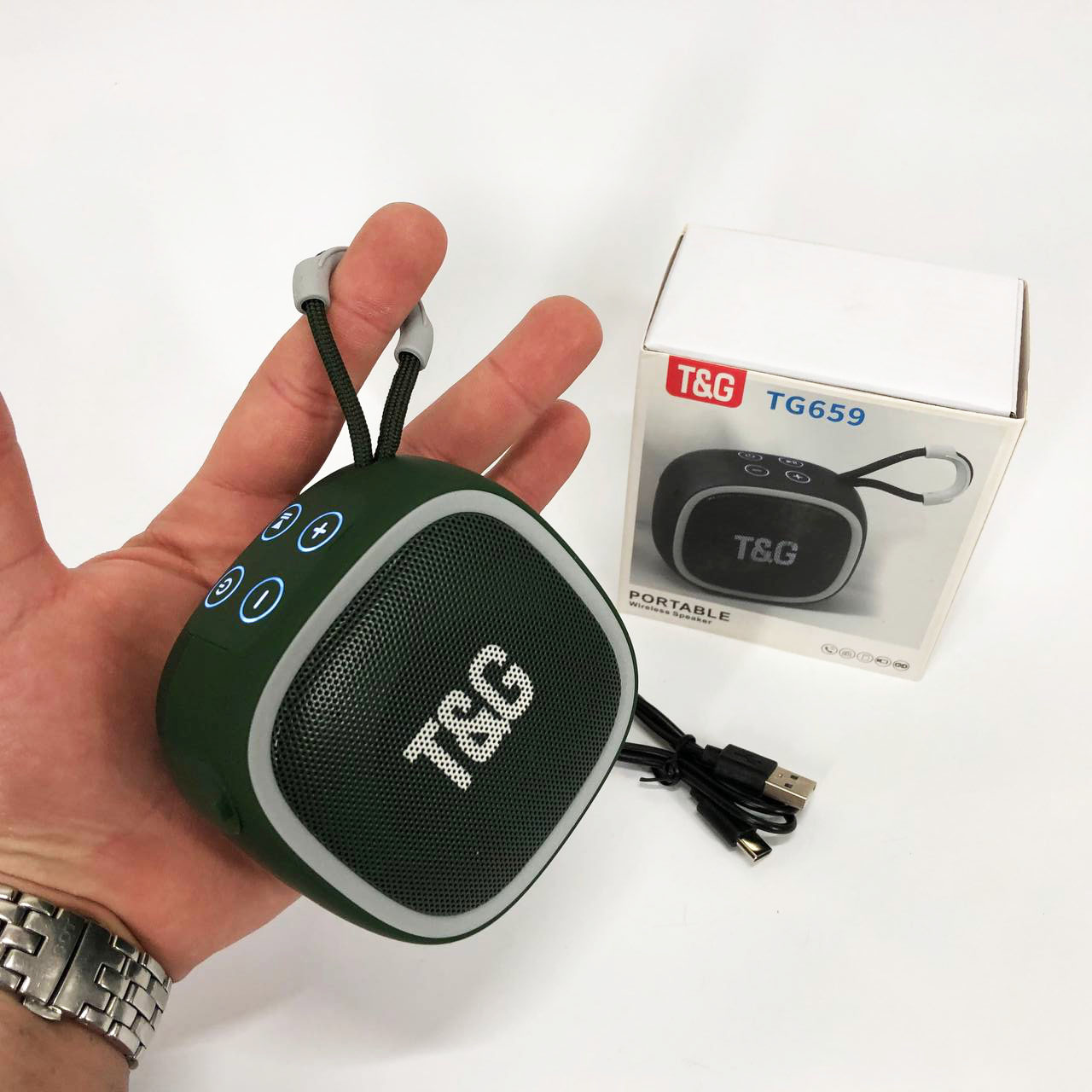Портативна Bluetooth-колонка TG659 з ремінцем зеленого кольору - Зображення 5