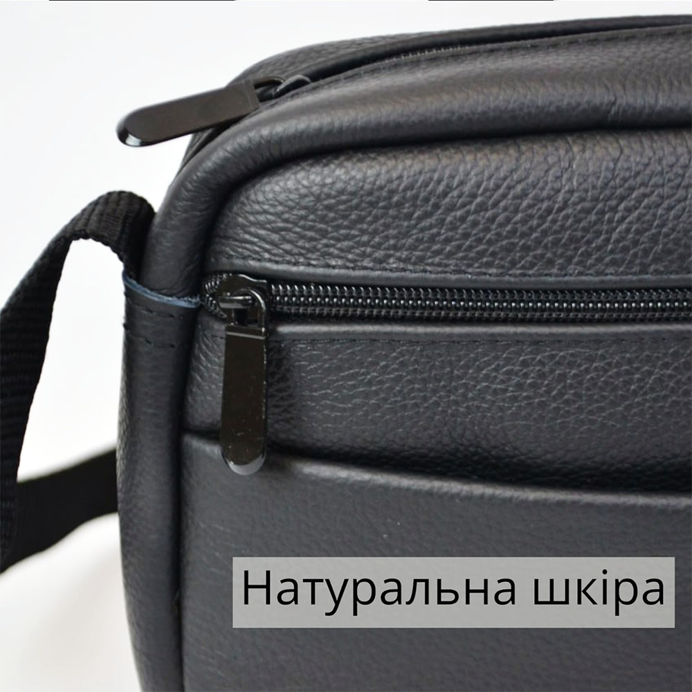 Сумка-месенджер для чоловіка з натуральної шкіри Флотар чорного кольору - Зображення 6