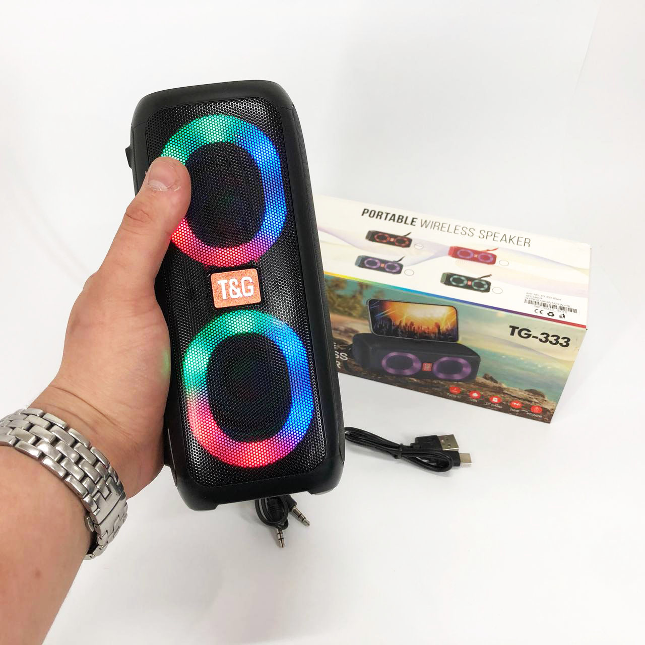 Портативна колонка TG333 2×5 W з RGB-підсвічуванням чорного кольору - Зображення 2