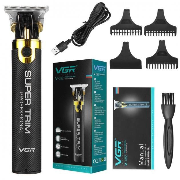 Машинка для стрижки VGR V-082 бездротова акумуляторна + 3 насадки триммер для волосся