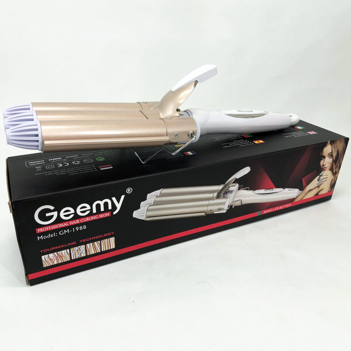 Плойка тройная волна GEMEI GM-1988-25 керамическое покрытие с регулировокой температуры - Зображення 4
