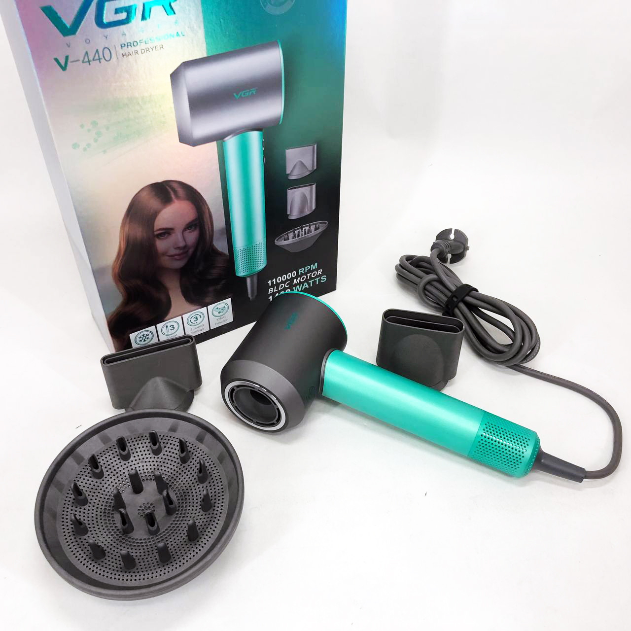 Фен професійний VGR V-440 зелений - Зображення 2