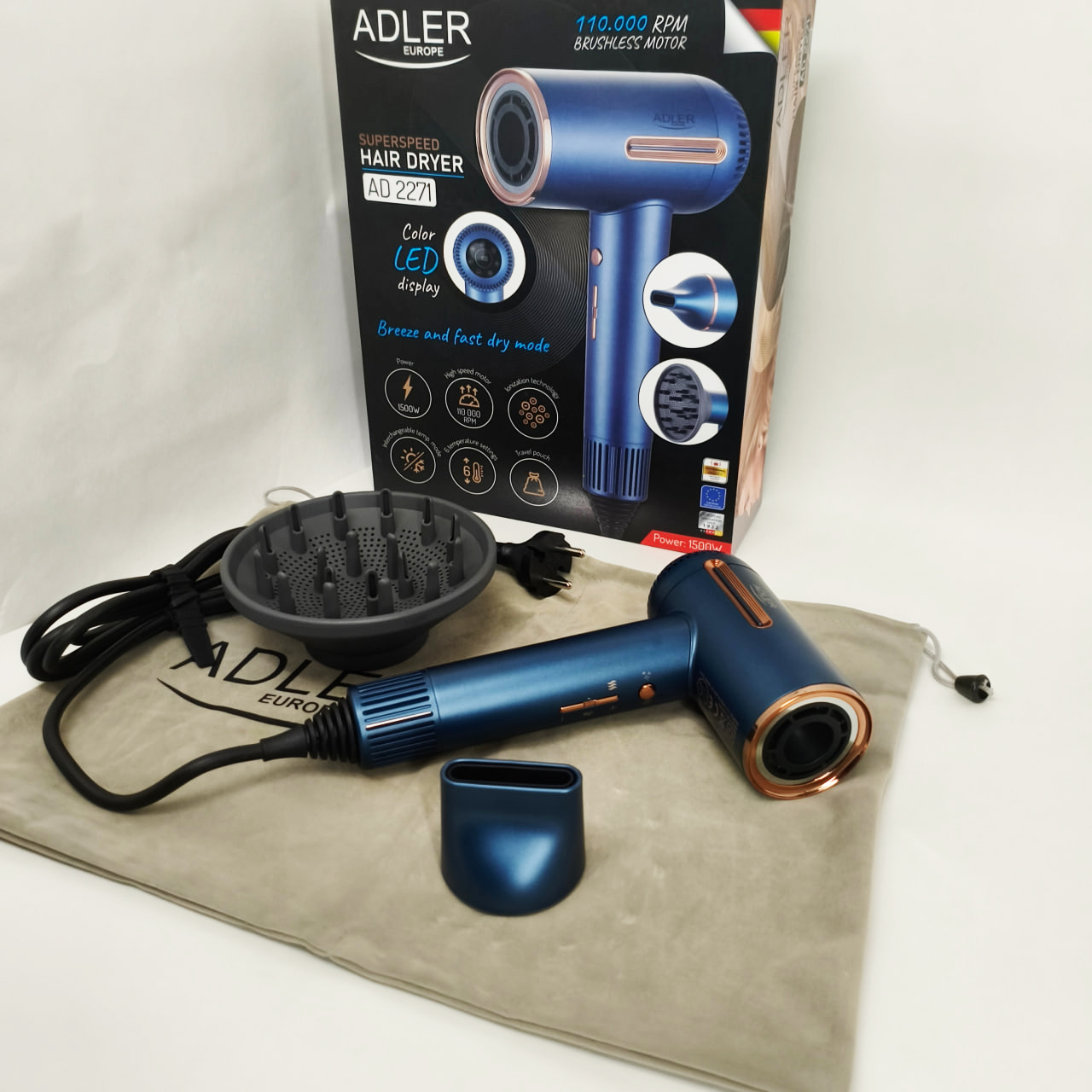 Фен Adler AD 2271 SUPERSPEED TURBO 1500 Вт - Зображення 5