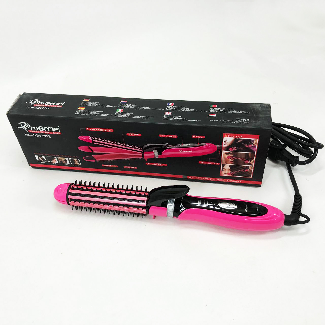 Плойка-праска 3в1 Geemy GM-2922 для завивки волосся pink - Зображення 2