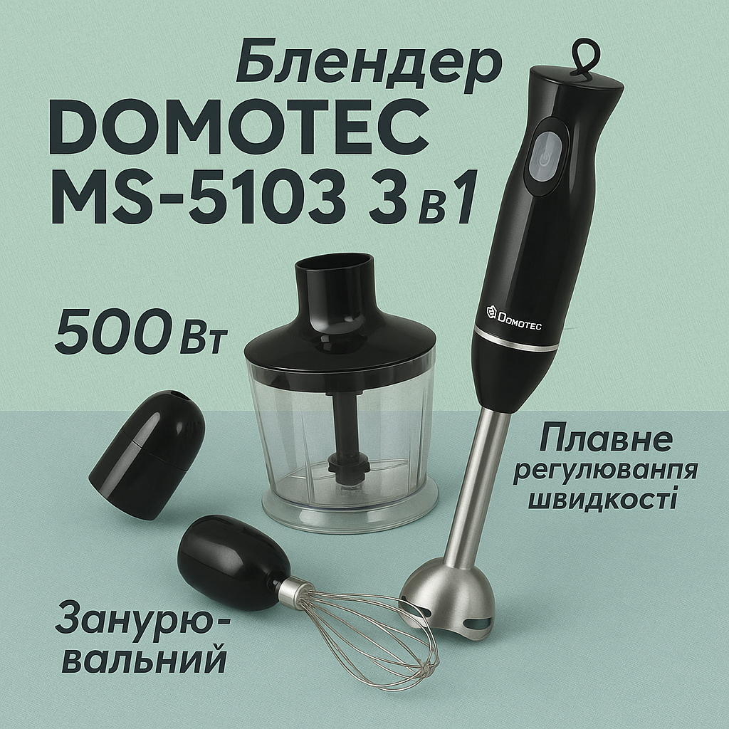 Блендер DOMOTEC MS-5103 3в1 погружной 500Вт ручной погружной блендер, электрический блендер - Зображення 51