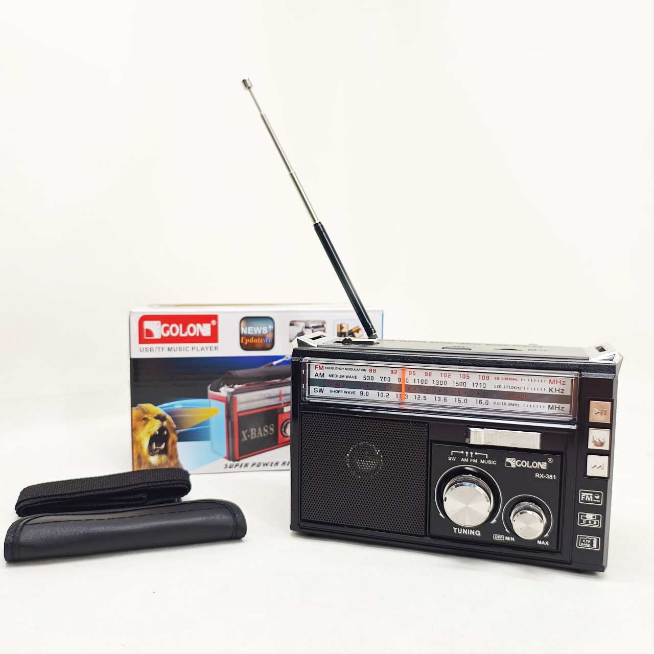 Портативний радіоприймач Golon RX-381 акумуляторний стовпчик USB SD MP3 FM чорного кольору