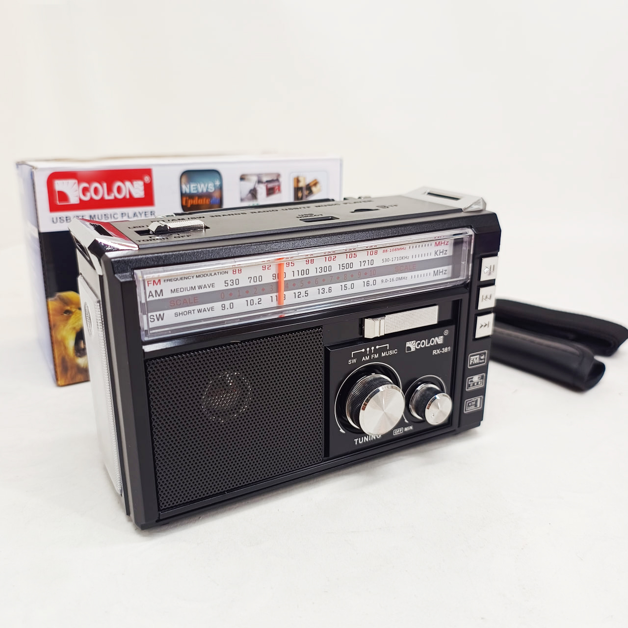 Портативний радіоприймач Golon RX-381 акумуляторний стовпчик USB SD MP3 FM чорного кольору - Зображення 6