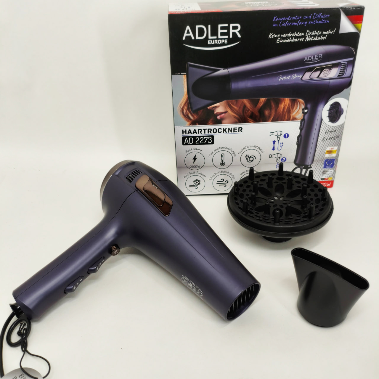 Фен Adler AD 2273 2400 Вт з втягуючим шнуром - Зображення 5