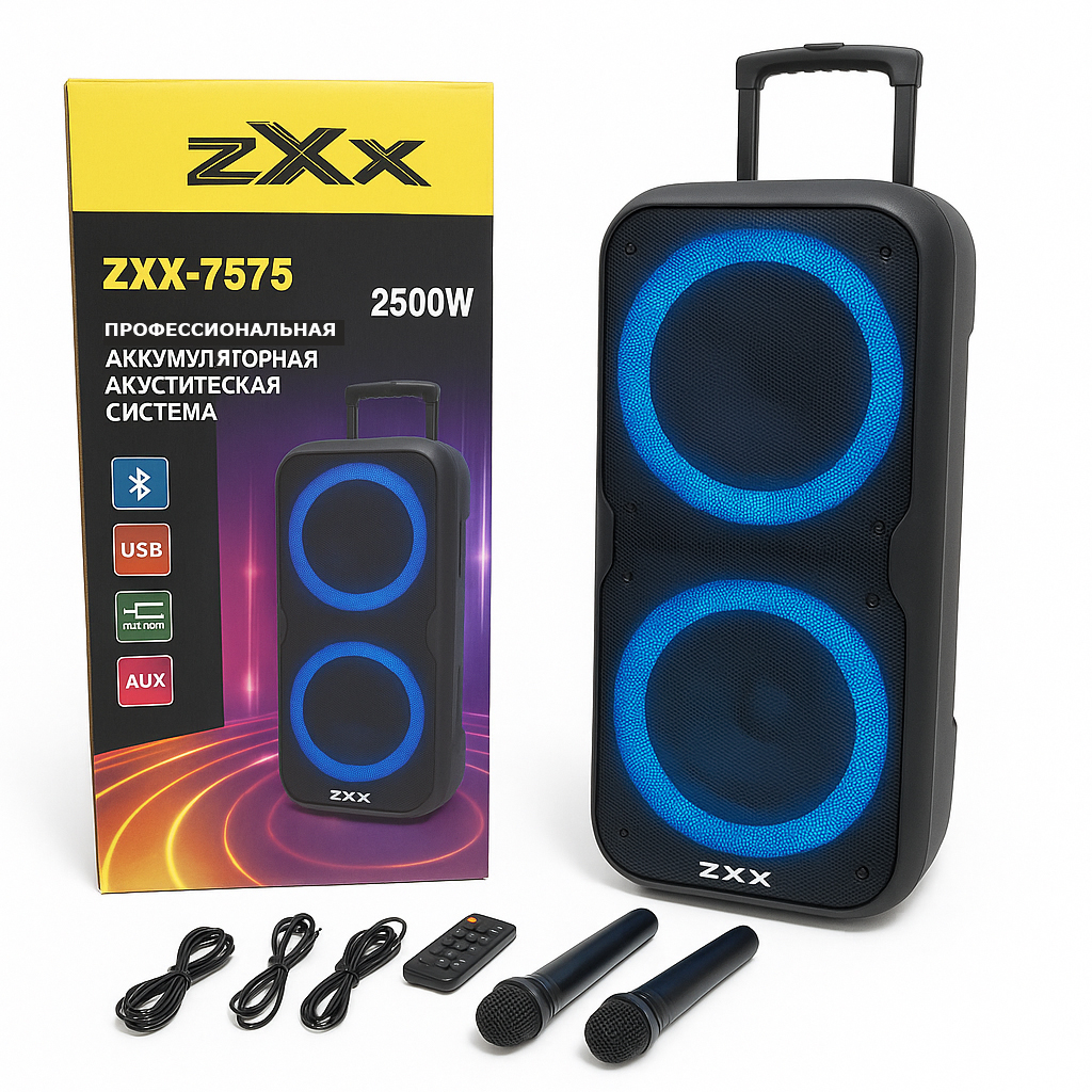 Акустична колонка ZXX-7575 300 Вт акумуляторна 80×39×33 см з мікрофонами