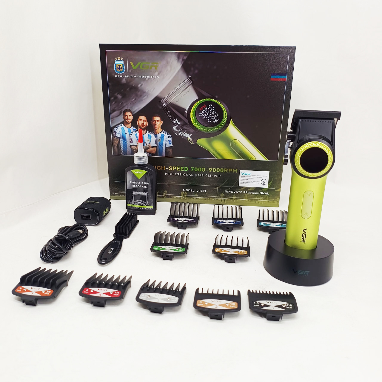 Машинка для стрижки VGR V-001 з дисплеєм 9000 об/хв 10 насадками зелений колір - Зображення 5