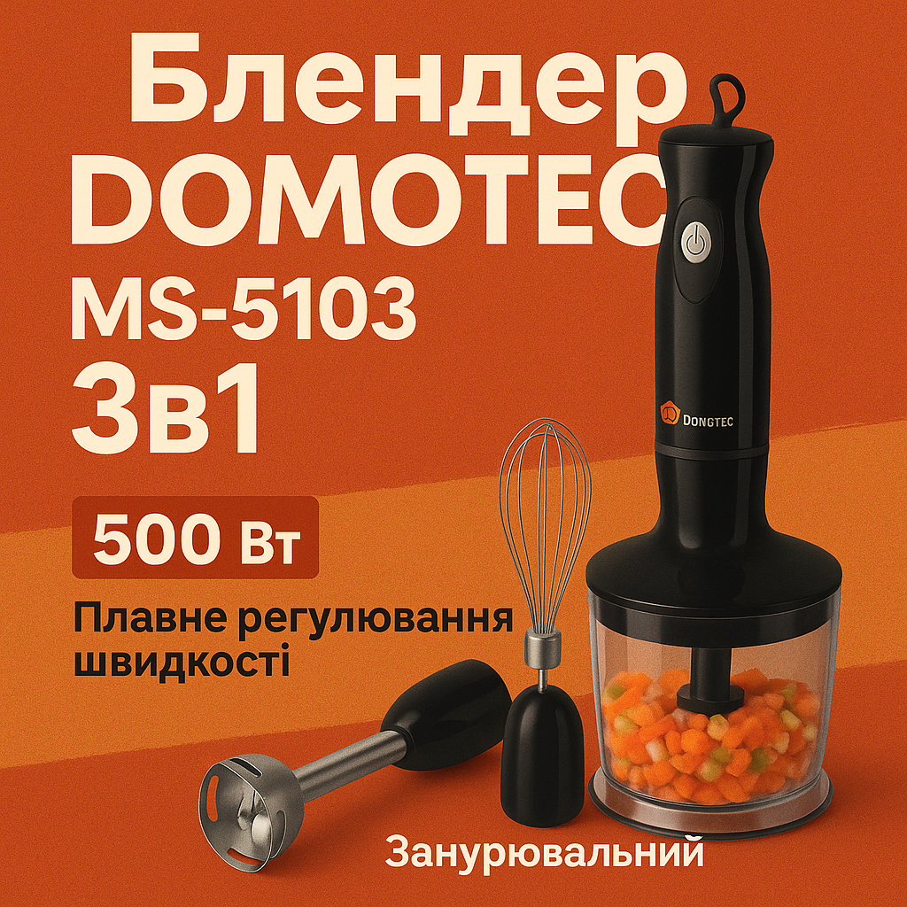 Блендер DOMOTEC MS-5103 3в1 погружной 500Вт ручной погружной блендер, электрический блендер - Зображення 34
